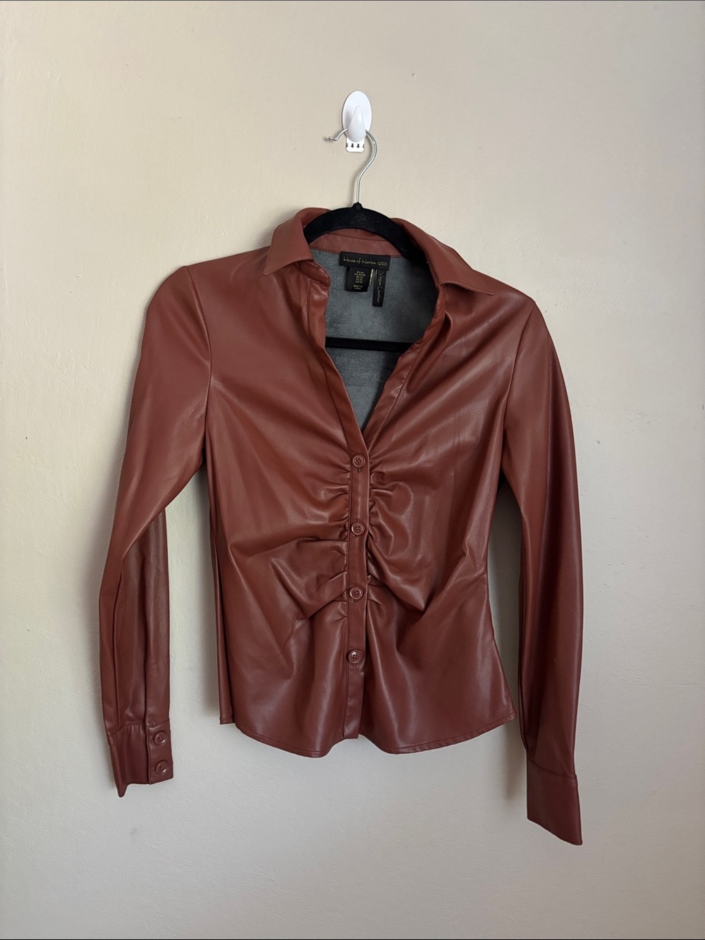 House of Harlow Vegan Leather Button down shirt size XS